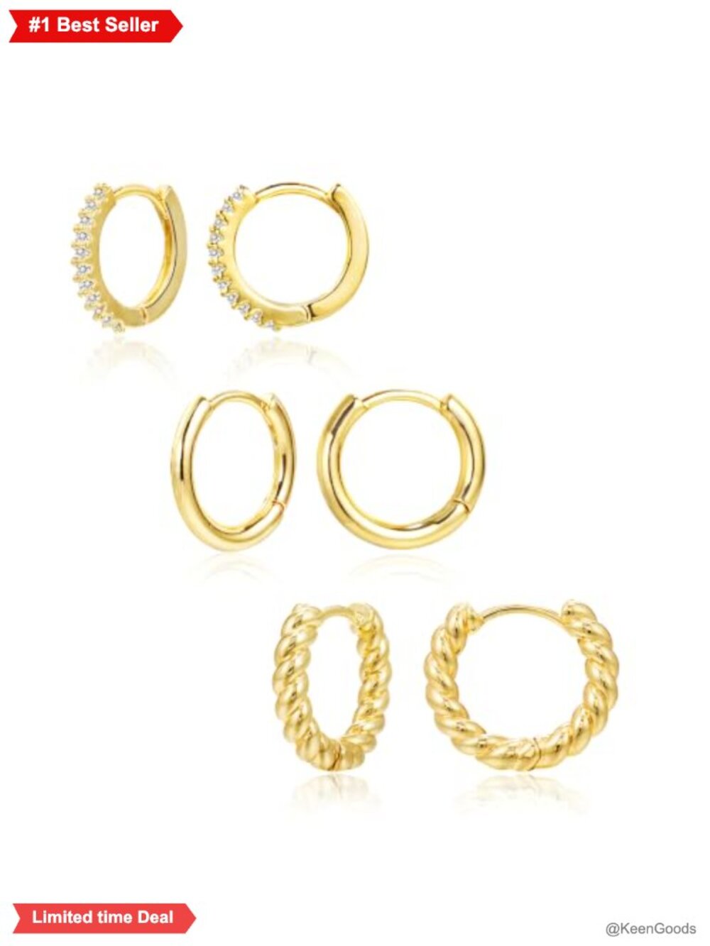 14k Gold Plated Huggie Hoop Earrings Set Cubic Zirconia
